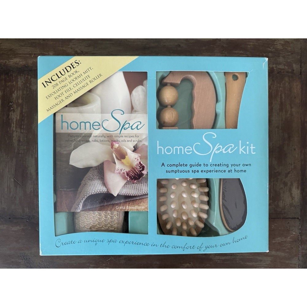 Home Spa Kit Loofa Mitt Foot File Cellulite Massager Roller Book‎ Guide NWT